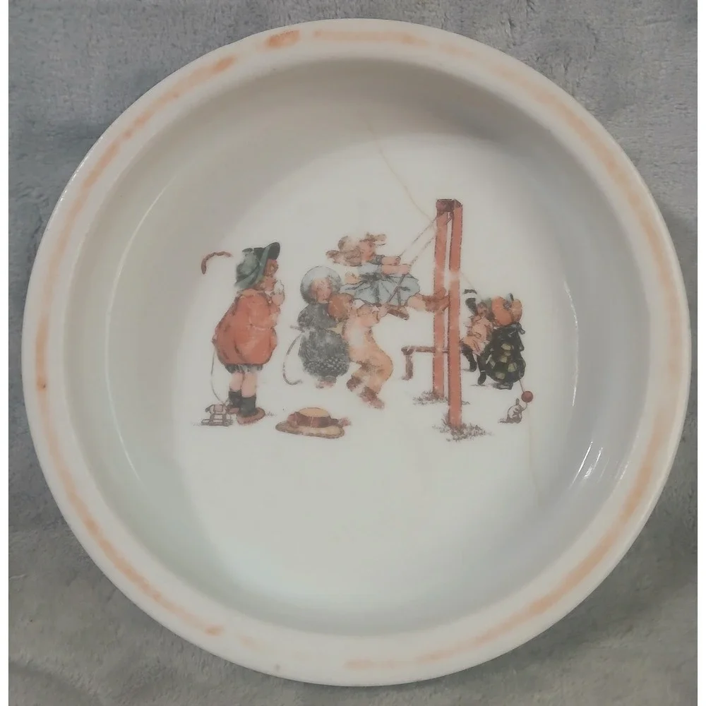 Vtg‎ Porcelain Child Bowl Children Playing Swing Bavaria Germany FLAWS READ